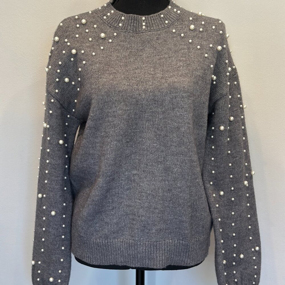 Grey Sweater with White Pearls